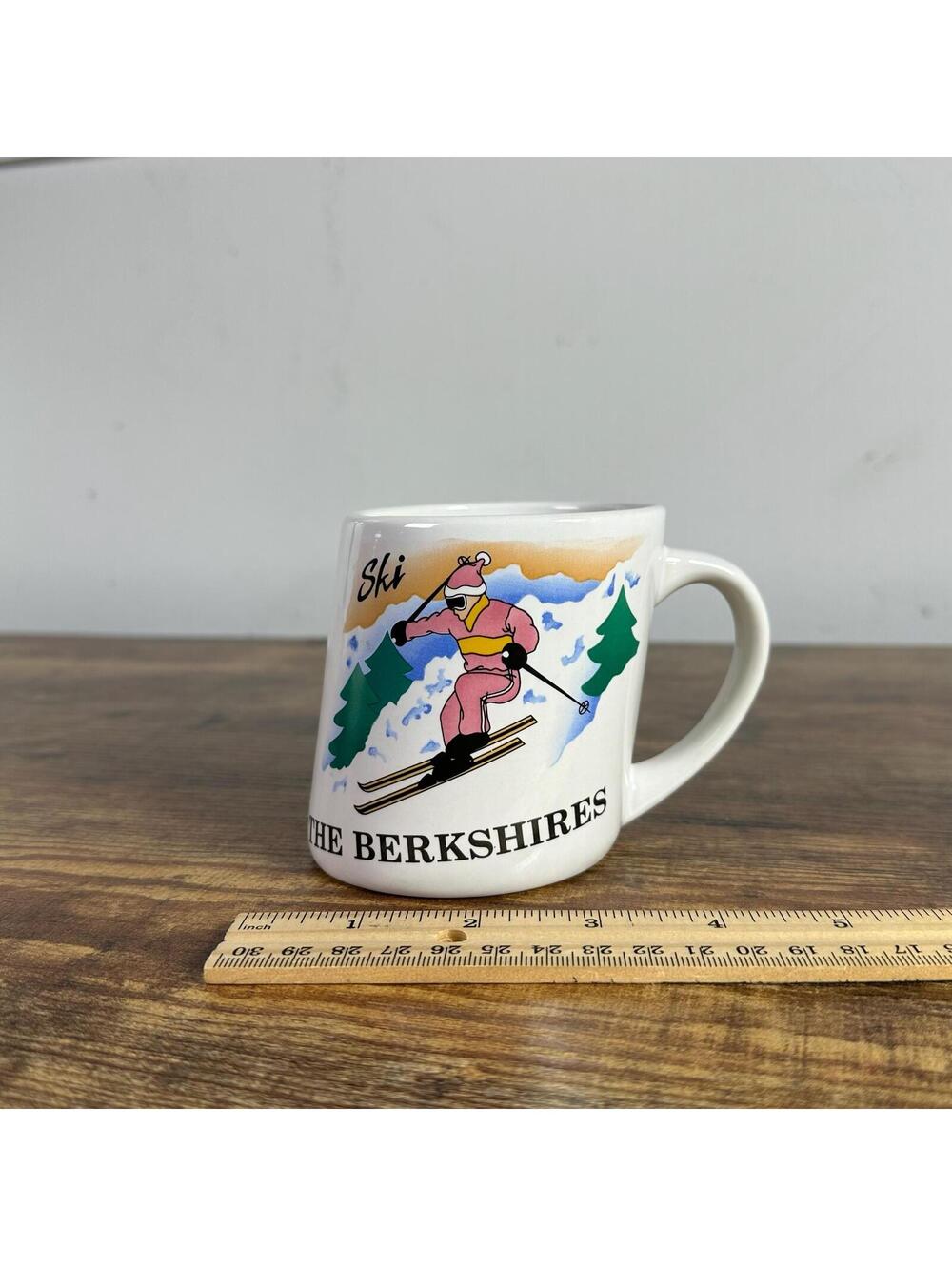 Vintage Papel Mug Slants Ski The Berkshires Souvenir Coffee Mug 80s Skier